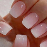 Qfdian 24Pcs Gradient White Fake Nail Short Square Ballet Simple False Nails Press on Wearable Nude Nails Art Full Cover Manicure Tips