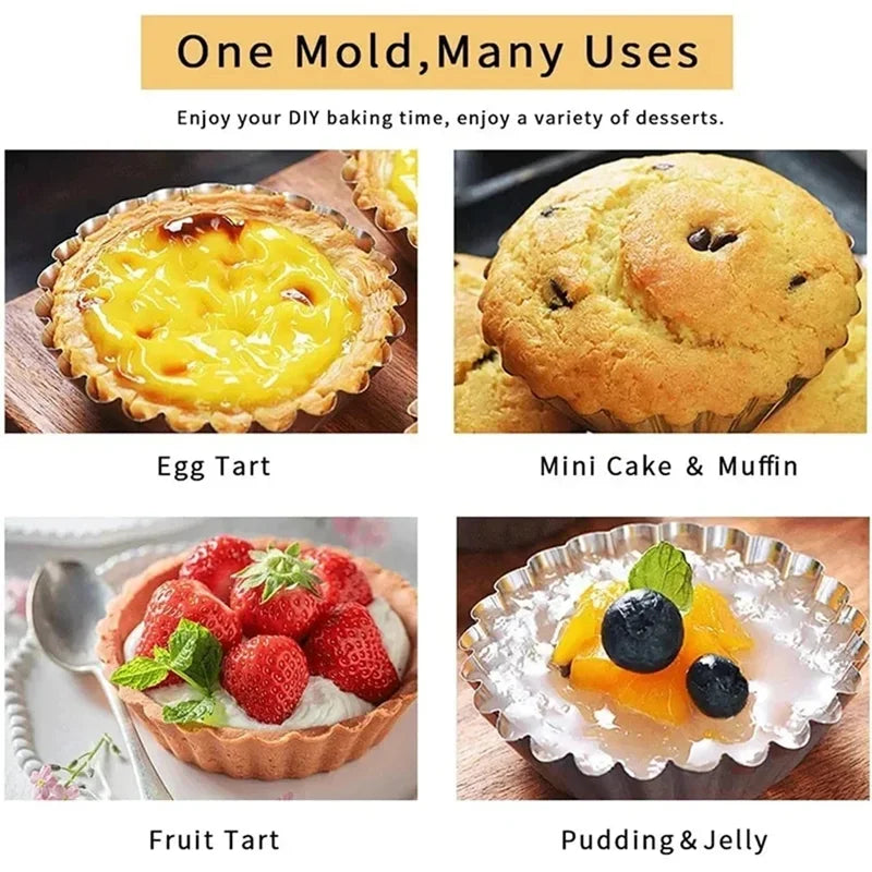 Qfdian Reusable  Aluminum Egg Tart Molds Cookie Pudding Jellies Mould Mooncake Mold Pastry Tools Baking Accessories Kitchen Tools