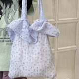 Qfdian  Fashion Casual Chic Flower Print Shoulder Bag Elegant Fairy Sweet Ruffled Women's Handbags Korean Y2k Aesthetic Crossbody Bags