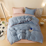 Qfdian  Striped Girls Flower Bedding Sets, Washed Cotton Bed Linens, Soft Quilt Cover Sheet Set, Simple Bedspread, Home Textiles