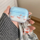 Qfdian Korea lovely transparent gradient goldfish koi soft earphone case for airpods 4 pro 2 3nd protection cover coque cute pendant