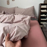 Qfdian  ‌Ins Nordic Bedding Set Plaid Striped Duvet Cover Set Soft Flat Sheets Set 2 Pillowcases Single Twin Full Queen Size Simple Style