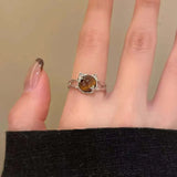 Qfdian  Vintage Brown Opal Thorn Ring for Women Men New Trendy Geometric Cat Personality Opening Finger Rings Couple Jewelry Gifts
