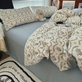 Qfdian  Duvet Cover Set  A-class Ultra Soft Jacquard Double-layer Yarn Washed Cotton Bedding Set  Floral Bed Sheet
