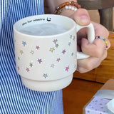 Qfdian  Creative Colorful Five-pointed Star Pattern Water Cups Household Office Items Porcelain White Mug Breakfast Milk Coffee Cup, 1Pc
