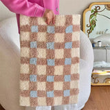 Qfdian Ins Style Checkerboard Flocking Bedside Carpet Bedroom Living Room Decorative Floor Mat Bathroom Absorbent Non-Slip Foot Mat