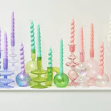 Qfdian Decorative Candle Holders Colorful Glass Flower Vase for Home Decoration Wedding Decoration Centerpieces Candlestick Gift