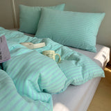 Qfdian  Nordic Bedding Set Pure Cotton Striped Duvet Cover Set Soft Flat Sheet Single Queen Size Double Bed Sheet Set For Bedroom Decor