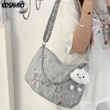 Qfdian Vintage Y2k Aesthetic All Match Shoulder Bags Casual Fashion Chain Underarm Bag Cartoon Women Kawaii Print Handbags Crossbody