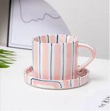 Qfdian Simple Striped Ceramic Teacup Hotel Café Porcelain Coffee Cup 280ml Office Mug Breakfast Bread Dessert Mug Gift Table Decoration