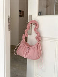 Qfdian Japanese Fashion Casual Women's Handbags Y2k Aesthetic All Match Nylon Simple Shoulder Bags Vintage Solid Pleated Underarm Bag
