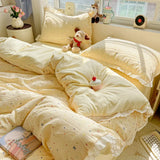 Qfdian  Cute INS Princess Bedding Set New Soft Cotton Lace Bed Flat Sheet Twin Queen Size Duvet Set Pillowcase Bed Linens Set Girls