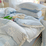 Qfdian  Ins Princess Bedding Set Floral Duvet Cover Set Flat Sheets Set Single Twin Double Size Bed Linen Set Back To School Season