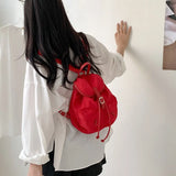 Qfdian  Vintage Simple Fashion All Match Backpack Casual Nylon Drawstring Women Schoolbags Pleated Y2k Aesthetic Backpacks for Students