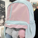 Qfdian  Women Transparent Students Kawaii Cute Ita Bags Patchwork Contrast Color Y2k Schoolbags High-capacity Students Casual Backpacks
