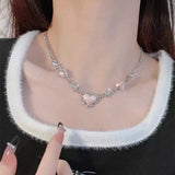 Qfdian Vintage Y2k Pink Pin Bead Choker Necklace For Women Egirl Kpop Trend Jewelry Gift Goth Harajuku EMO 2000s Unusual Accessories K