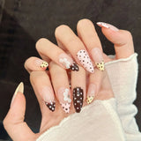 Qfdian  10pcs Handmade Short Almond Press on Nails Sweet Cool Red Star INS Round Dot Design Fake Nail Wearable Spicy Girls False Nails