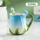 Qfdian Ceramic Rose Coffee Cup Saucer Exquisite Butterfly Kettle Afternoon Camellia Flower Teacup Flower Decoration Milk Coffee Cup New
