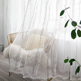 Qfdian  Modern Simple Luxury White Striped Study Embroidered Balcony Solid Color Curtains for Living Dining Room Bedroom Windows Door