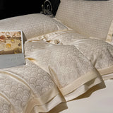 Qfdian Lyocell Cotton Jacquard Soft Silky Luxury Bedding Set Queen King Size Duvet Cover Set Bed Sheet/Fitted Sheet Pillowcases 4Pcs