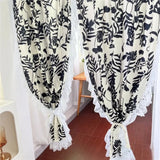 Qfdian  Retro Ruffled Gauze Curtains for Living Room Partition Window Screen Floral Door Background Cover Decorative Drapes