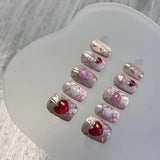 Qfdian 10PCS Wearable Handmade Press On Nails Pink y2k Designed Fake Nail Reusable Artificial Manicuree Art Nail Tips For Girls