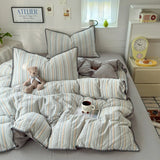 Qfdian  Nordic Bedding Set Striped Duvet Cover Set 100% Cotton Soft Flat Sheet Single Twin Size Double Bed Sheet Set For Bedroom Decor