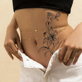 Qfdian  Lily Tattoo Sticker Temporary Tattoo, Simple Sketch Line Flower Tattoo, Sexy Waist Belly Body Art, Waterproof Long-Lasting Tatto