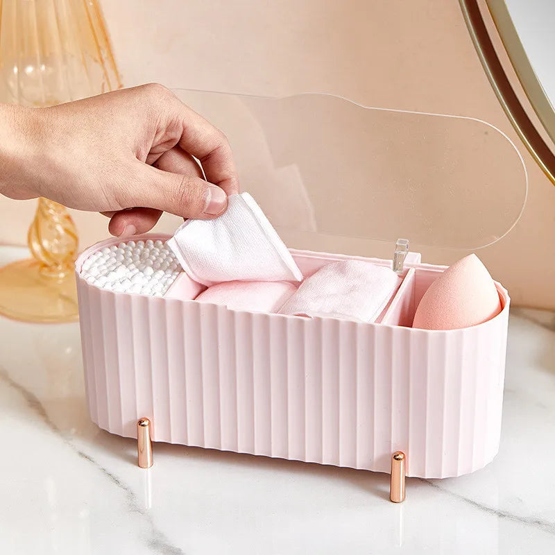 Qfdian Desktop Cosmetics Storage Box Dust-proof Makeup Organizer For Cotton Pads Swabs Beauty Egg Holder Bathroom Jewelry Organizer