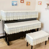 Qfdian  3PCS High End Piano Cover Set of 3 Pieces Lace Dustproof Piano Cover Quilted Not Easily Deformed Piano Bench Cover