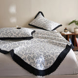 Qfdian  Flower Printed Bed Cover with Lace French Style Washed Cotton Bedspreads Quilted cobre leito de casal Comfortable and Soft