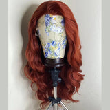 Qfdian Reddish Brown Wig Body Wave Synthetic Lace Front Wig Glueless Auburn Colored Copper Red Hair Frontal Lace Wigs for Women