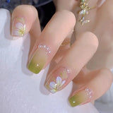 Qfdian 24Pcs Wearable Coffin Fake Nail Tips with Butterfly Camellia Designs Red Long Ballerina False Nails Press on Nails Art Manicure