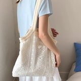Qfdian  Women Summer Fashion Travel Shoulder Handbags Hollow Out All Match Tender Sweet Underarm Bag Casual Canvas Bags Y2k Aesthetic