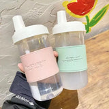 Qfdian  500/850ML Cute Pearl Milk Tea Straw Plastic Water Bottle With Cup Cover Women Large Capacity Juice Boba Milk Tea Cup Drop-proof