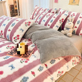 Qfdian  Plush 4-piece Set Winter Constant Temperature Quilt Cover Coral Fleece Sheet Children's 3-piece Set Bedding Article PillowCase