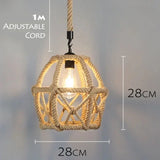 Qfdian  Spain Sisal Hemp Rope Pendant Light Ceiling Lamp Lustre Hanging Chandelier Iron Hand Braiding Rustic Retro for Dining Room Decor