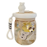 Qfdian  Kawaii Jumbo Boba Water Bottle With Straw For Girls Kids Large Capacity Cute Stirring Cup Portable Dual Drinking Plastic Cups
