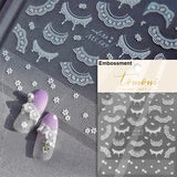 Qfdian 1pcs White 5D Pearl Lace Wave Lines Nail Art Stickers Elegant Exquisite Nail Decoration Decals DIY Self Adhesive Transfer Slider