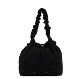 Qfdian Korean Ins Fashion Rivets Pleated Shoulder Bags Women Casual Shopping Underarm Bag Drawstring Y2k Aesthetic Chic Handbags Trendy