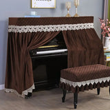 Qfdian  155x40x130 Simple Lace Piano Covers Piano Full Cover Fabric Middle Opening Piano Cover Dust Cover with Stool Cloth