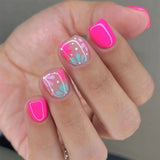 Qfdian  24Pcs Simple Pink Square Head False Nails Mid-length Ballet Fake Nails Artificial French Press on Nails Finished Fake Nail Tips