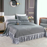 Qfdian 3/5Pcs Luxury European Knitted Cotton Embossing Quilted Bedspread, Bed Cover, Mattress Topper Coverlet, Bed Sheet, Pillowcases