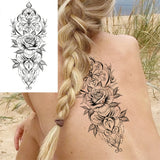 Qfdian  Realistic Fake Peony Temporary Tattoos For Women Girl Black Rose Elephant Flower Tattoo Sticker Tiger Anemone Tatoos Half Sleeve