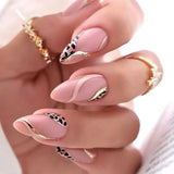 Qfdian 24Pcs Short Round Head False Nails Glitter Pink Almond Fake Nails Strawberry Full Cover Press on Nails Wearable Nail Tips