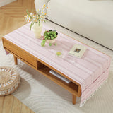 Qfdian  ‌New Nordic Solid Stripe Tablecloth Modern Minimalist Tassel Trim Dustproof Durable Decoration Mats Home Desk Dining Table Cloth