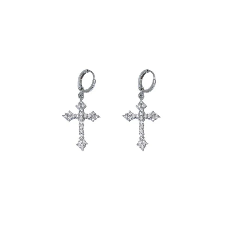 Cool Pink Rhinestone Zircon Cross Earrings For Women Korean Fashion Earring Daily Birthday Party Jewelry Gifts