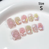 Qfdian  Size S Handmade Acrylic Press on Nails Short Square Round False Nails With Designs Ballet Sweet Cute Fake Nails With Glue