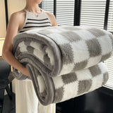Qfdian  Checkerboard Grade A Half-sides Fleece Keep Warm Blanket Autumn Winter Warmth Throw Blankets for Sofa Napping Shawl Blanket Cozy