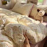 Qfdian  Floral Bedding Set Korean Style Soft Bed Sheet Set Queen King Size Duvet Cover Set No Filling With Pillowcase Bedroom Decor